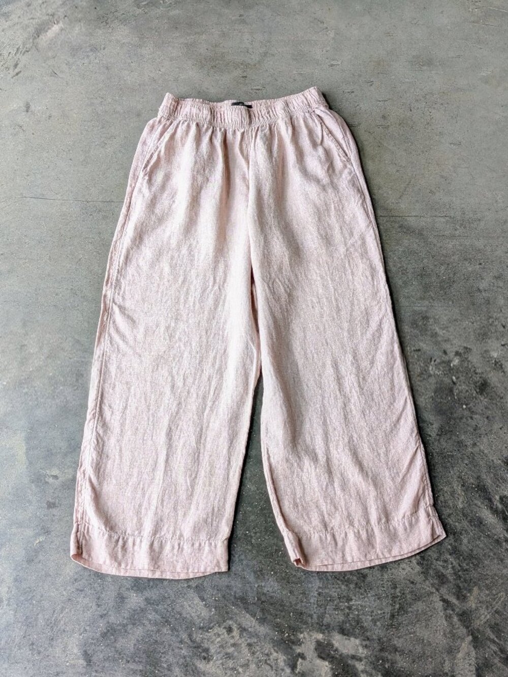 Tahari Beige Linen High Rise Wide Leg Pants medium